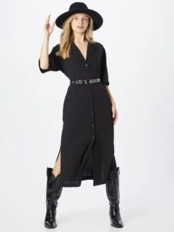 Monki Robes Fluides Robe-chemise Femme Noir -Monki 1800d0f7da23bebcc4449c28da7b94d4
