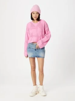 Monki Pulls Maille Fine Pull-over Femme Rose Clair -Monki 2875fcab1c4ea7b674cb55db52c9ef8e