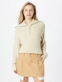 Monki Pulls à Col Roulé Pull-over Femme Blanc Cassé -Monki 33d8dd21798d844ad8cfc25a2b363299