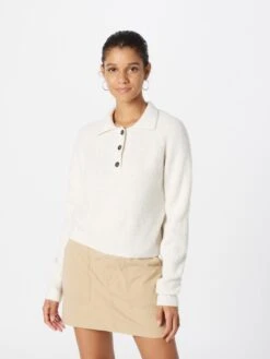 Monki Pulls Maille Fine Pull-over Femme Blanc Chiné -Monki 486043838b5bdd2668038e8ef171a210