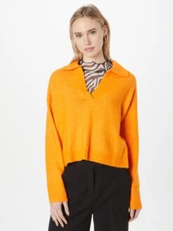 Monki Pulls Maille Fine Pull-over Femme Orange -Monki 519ce17e526332619714b2621e34f904