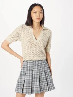 Monki Pulls Maille Fine Pull-over Femme Beige -Monki 61add67b9a016be667e2654928a9d07c