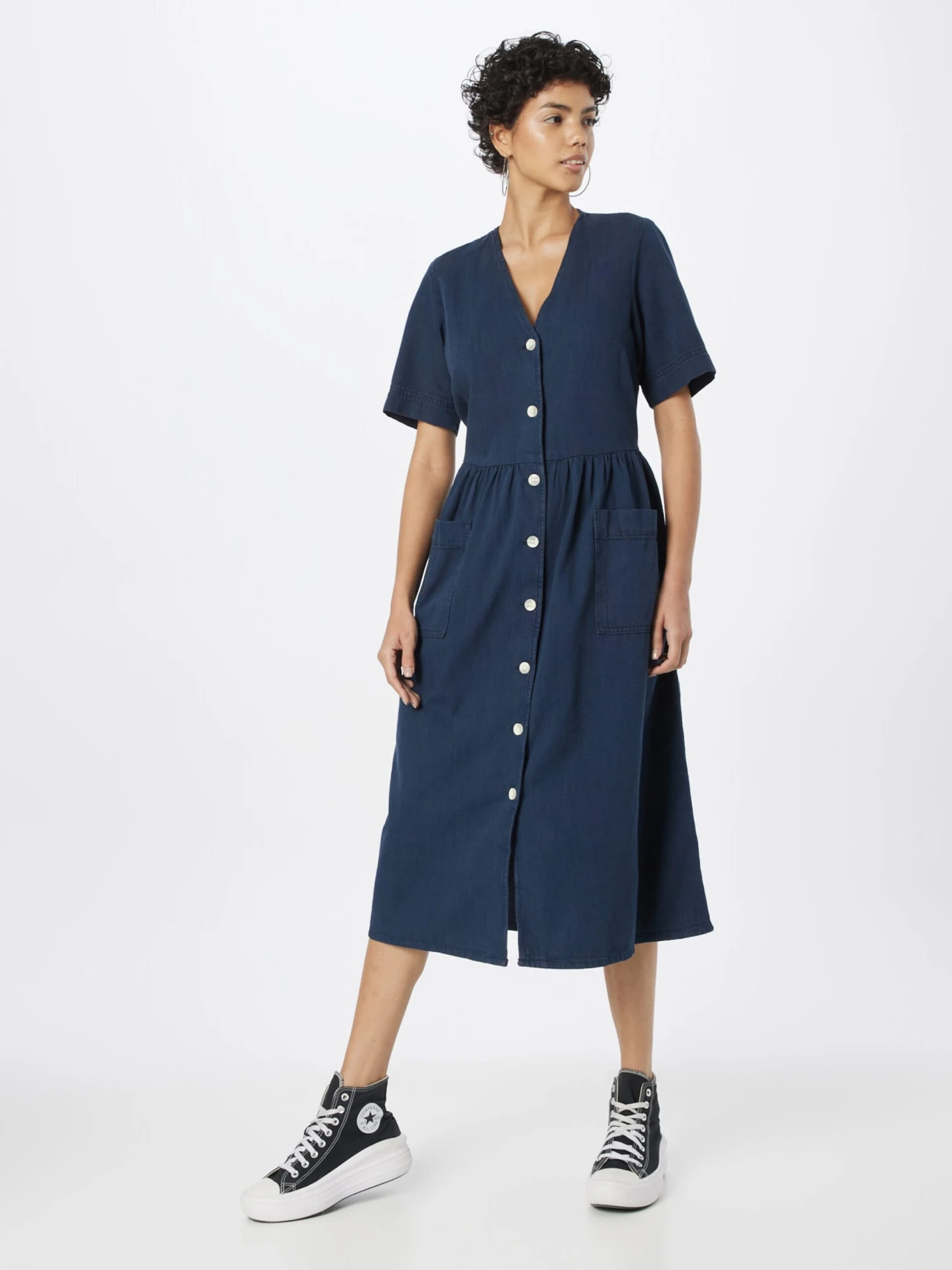 Monki Robes Fluides Robe-chemise Femme Bleu Foncé 5 Monki Robes Fluides Robe-chemise Femme Bleu Foncé – Image 3
