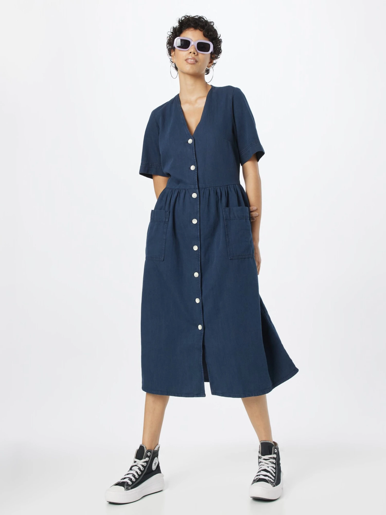 Monki Robes Fluides Robe-chemise Femme Bleu Foncé 7 Monki Robes Fluides Robe-chemise Femme Bleu Foncé – Image 5