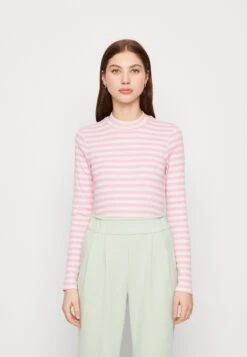 Monki T-Shirt À Manches Longues - Light Pink/Offwhite