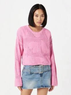 Monki Pulls Maille Fine Pull-over Femme Rose Clair -Monki ce465cf6d7e166f33aa5c13217bcca47