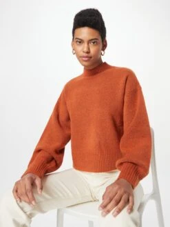 Monki Pulls Maille Fine Pull-over Femme Orange Foncé -Monki dd9522566a99f58bff388085b004cade