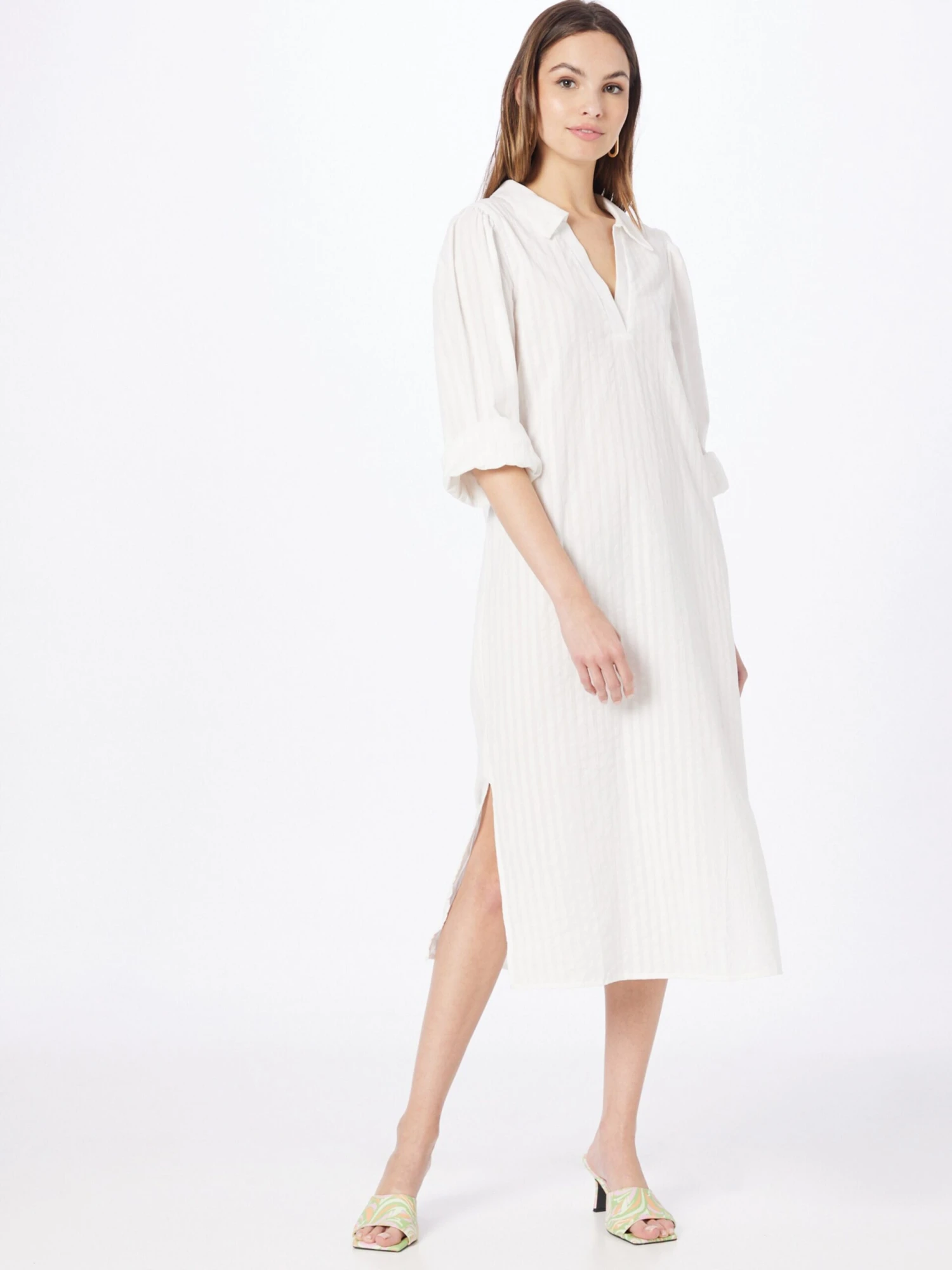 Monki Robes Fluides Robe-chemise Femme Blanc / Blanc Cassé 7 Monki Robes Fluides Robe-chemise Femme Blanc / Blanc Cassé – Image 5