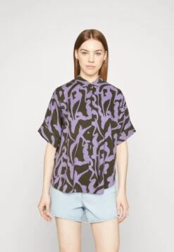 Monki Chemisier - Khaki Green Dark Organic,Lines,Purple